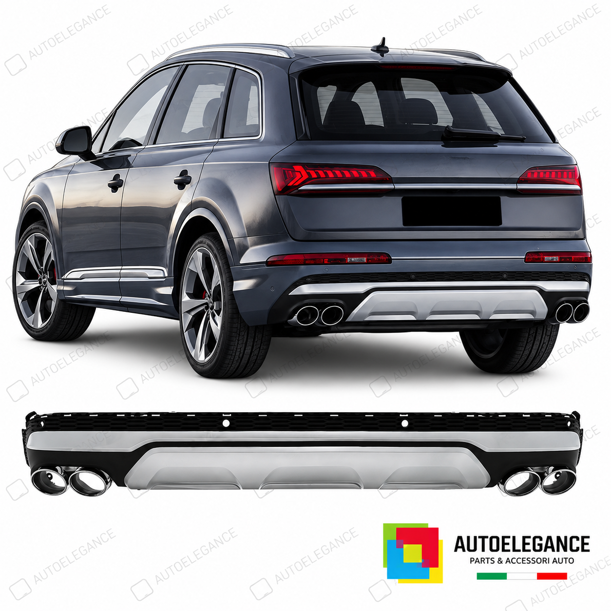 DIFFUSORE AUDI Q7 20-23 LOOK SQ7 + TERMINALI DI SCARICO CROMATI