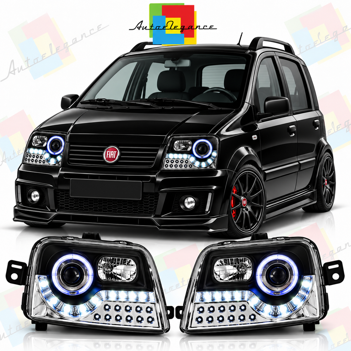ART.11153 FARI ANTERIORI ADATTO PER FIAT PANDA 03-12 NERO