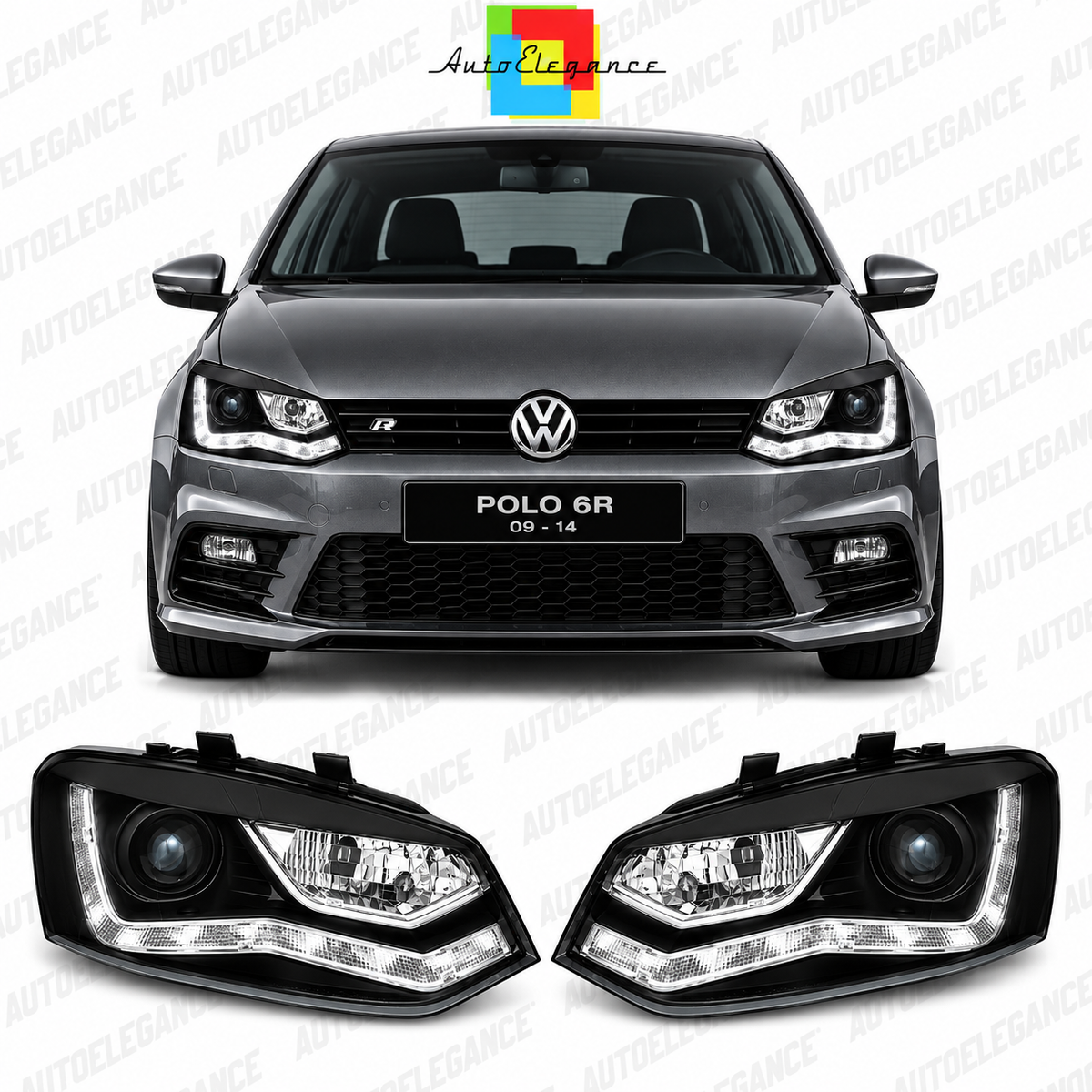 ART.6337 FARI ANTERIORI ADATTO PER VW POLO 6R 09-03.14 NERI