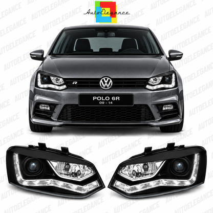 ART.6337 FARI ANTERIORI ADATTO PER VW POLO 6R 09-03.14 NERI