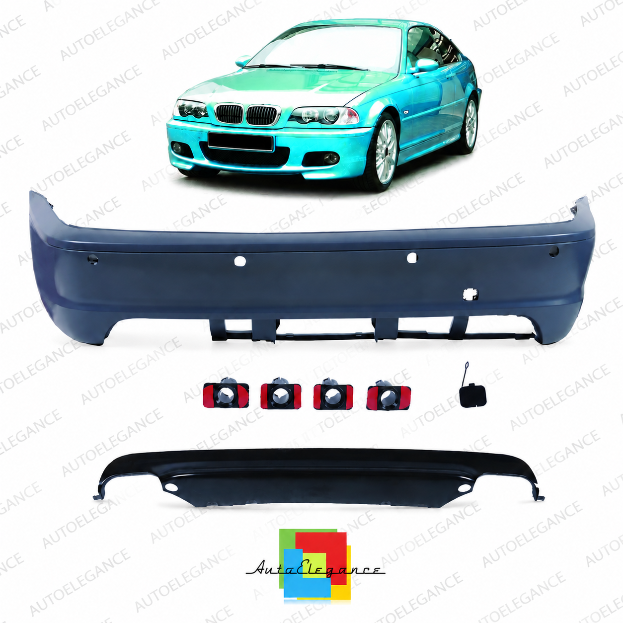 👉Paraurti posteriore sport con PDC e diffusore per BMW Serie 3 E46 99-06👈