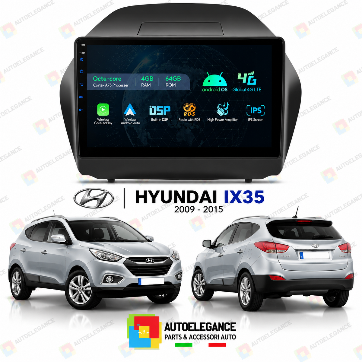 RADIO GPS ANDROID 13 ADATTO PER HYUNDAI IX35 09-15