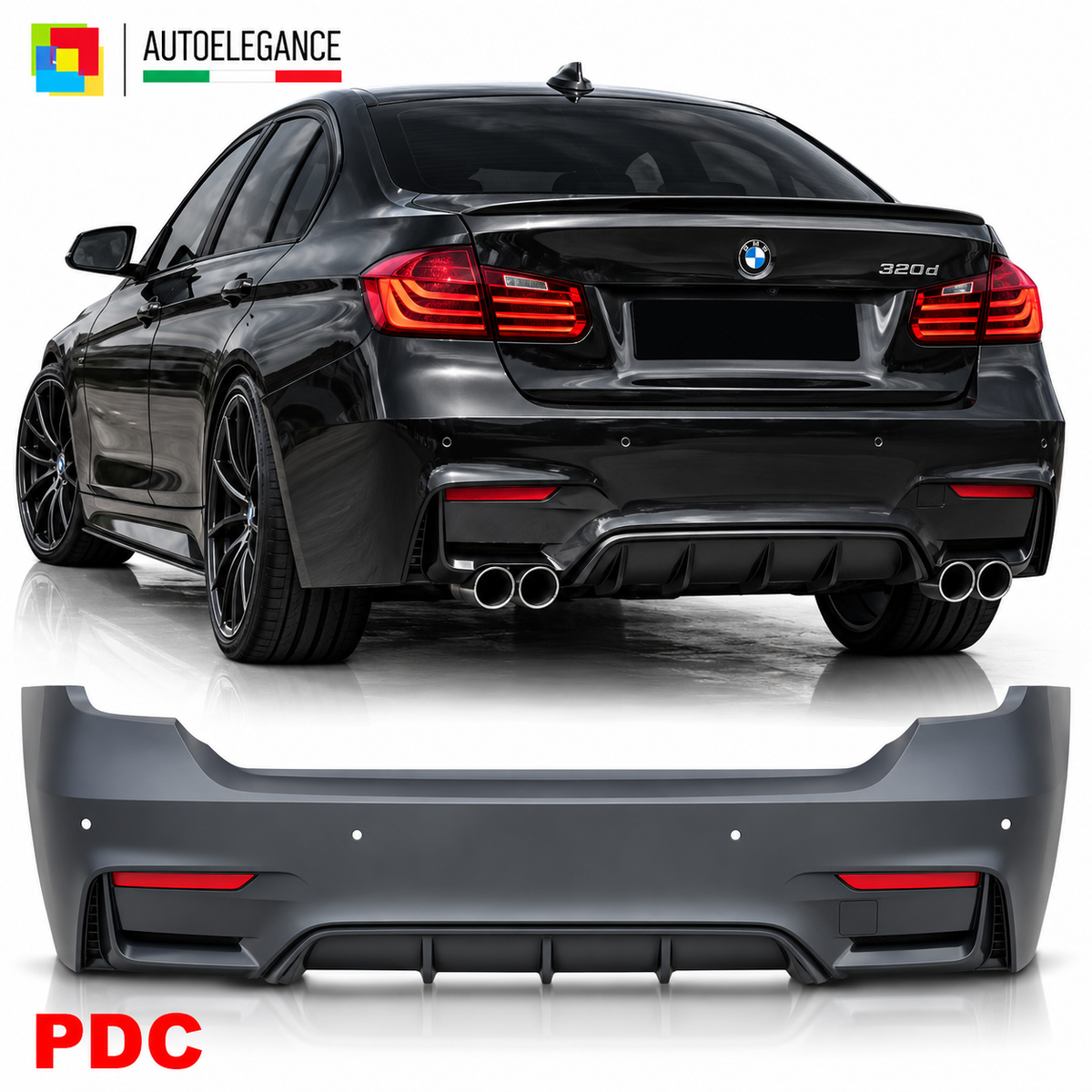 PARAURTI POSTERIORE STILE SPORT PDC compatibile con BMW F30 SEDAN 11-18