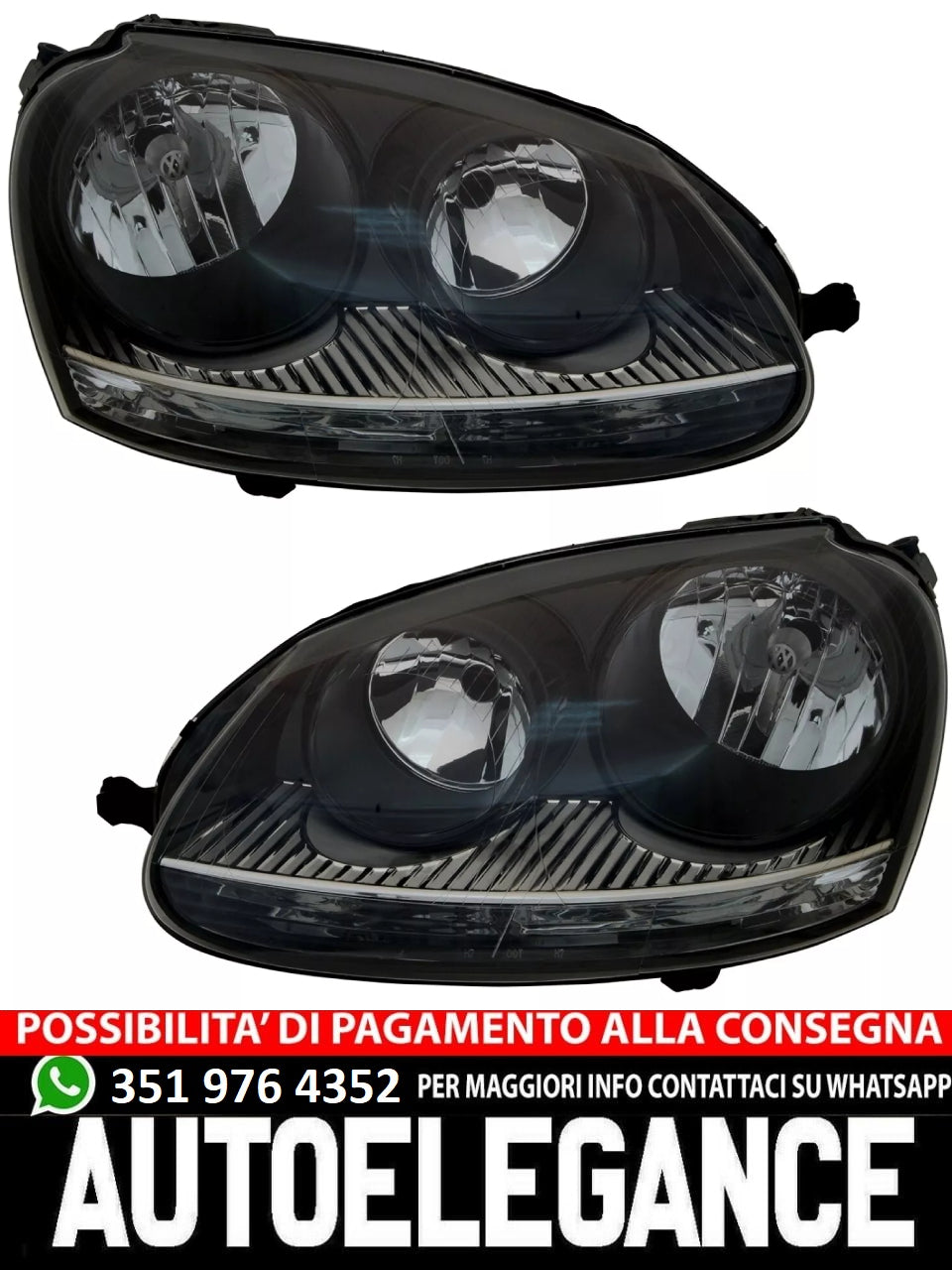 🔥Set fari per VW Golf 5 03-09 + GTI + Jetta in nero Set alogeno H7 LWR🔥