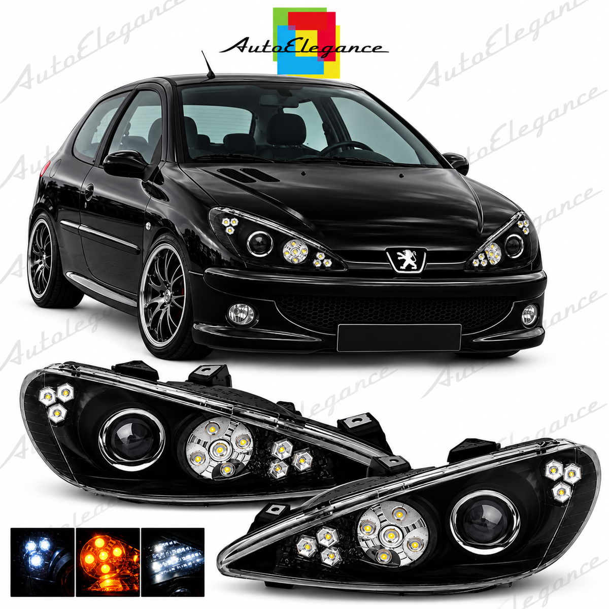 ART.11063 FARI ANTERIORI ADATTO PER PEUGEOT 206 02 LED NERO