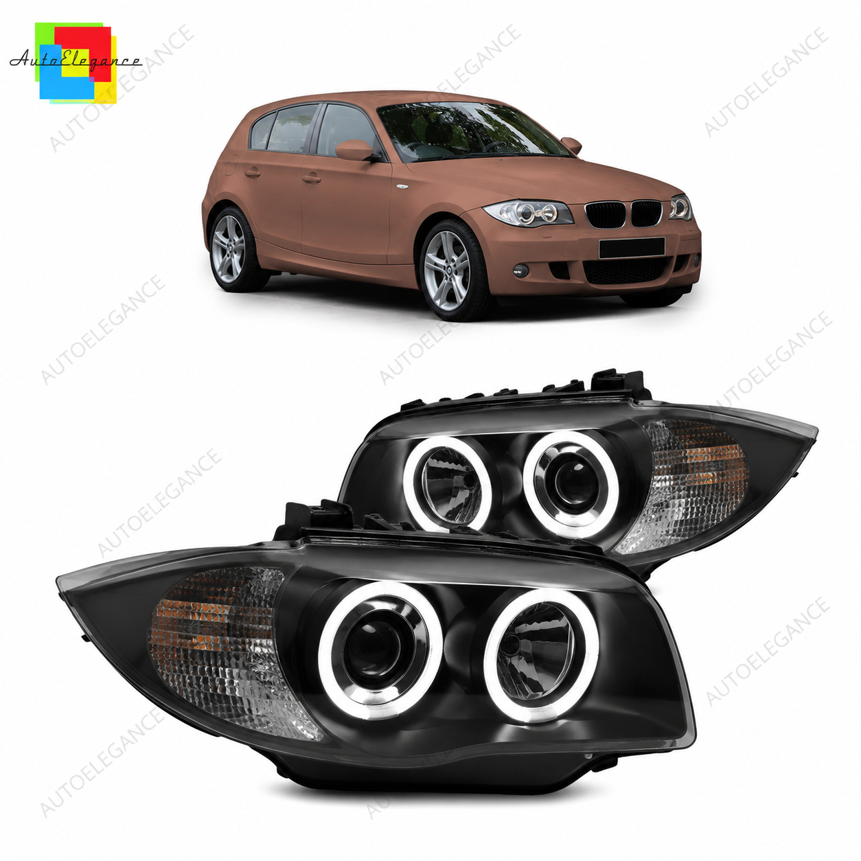 👉Fari alogeni neri CCFL adatti per BMW Serie 1 E81 E82 E87 E88 2004-2011👈