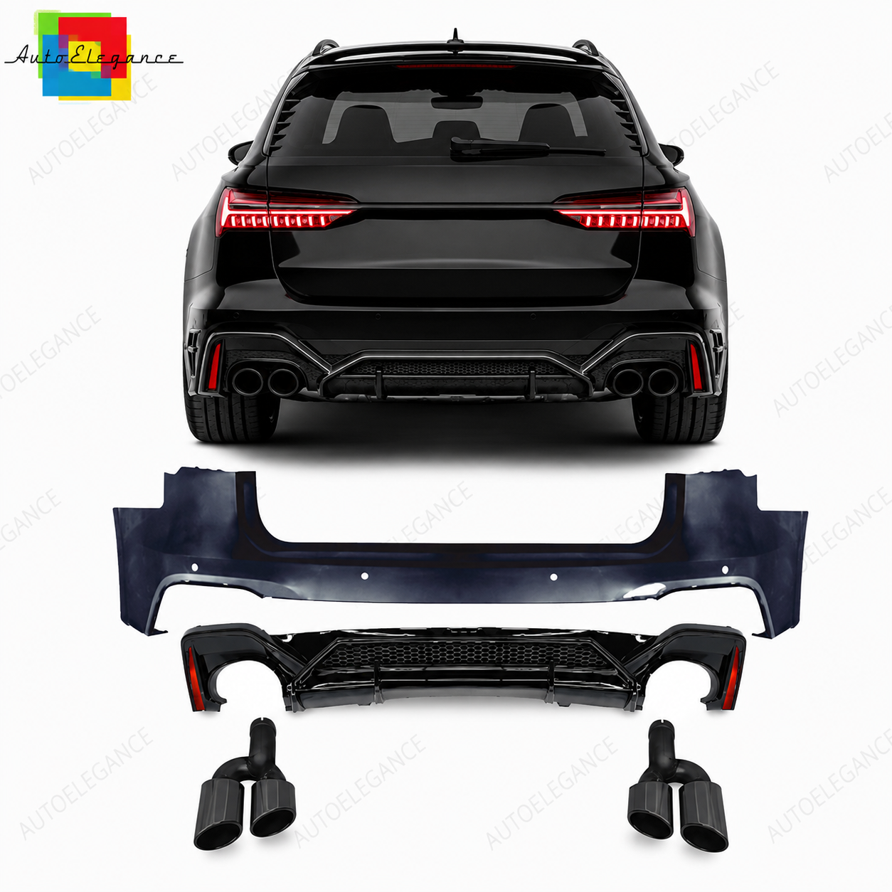 👉Paraurti Posteriore Audi A6 18-24 Look RS6 ABT Diffusore+Terminali Neri ABS👈
