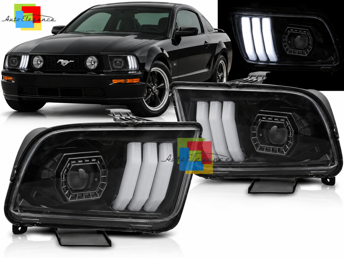 FARI ANTERIORI A LED NERI ADATTI PER FORD MUSTANG 04-09