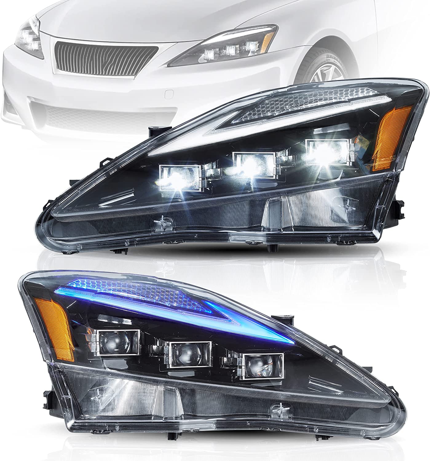 Fari a LED per Lexus IS250/IS250C IS350/IS350C IS220d 2006-2012 ISF 2008-2014 con animazione e respirazione blu