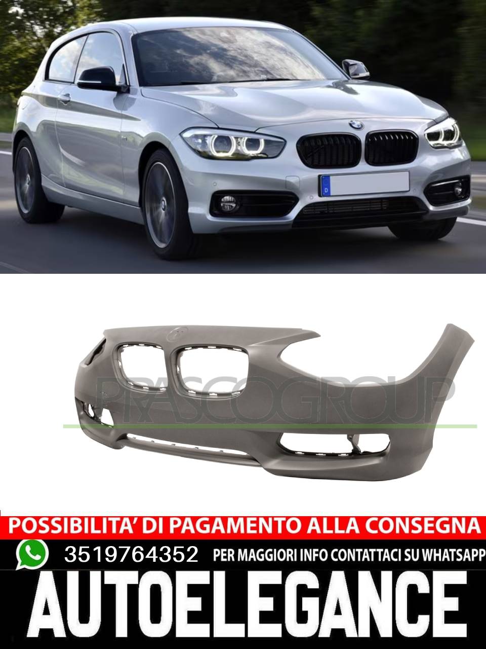 Prasco Front Bumper WITH PRIMER Without Headlight Washer for BMW 1 F21 / F20 