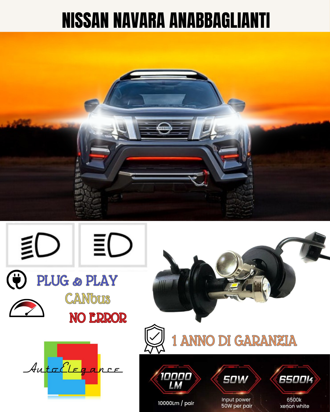 💕 KIT BI-LED H4 PER NISSAN NAVARA 18000 LUMEN 6000K 💕
