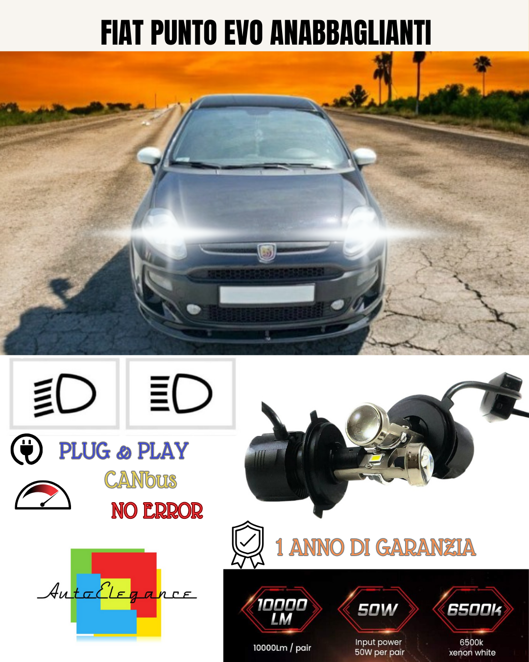 💕 KIT BI-LED H4 PER FIAT PUNTO EVO 18000 LUMEN 6000K 💕