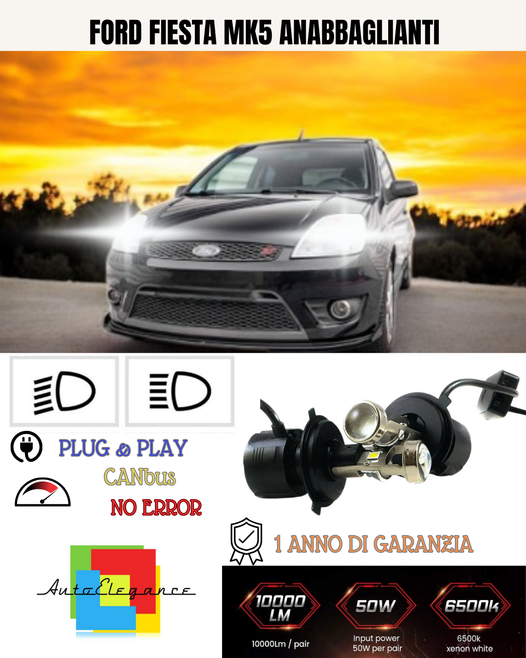 💕 KIT BI-LED H4 PER FORD FIESTA MK5 18000 LUMEN 6000K 💕