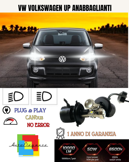 💕 KIT BI-LED H4 PER VW VOLKSWAGEN UP 18000 LUMEN 6000K 💕