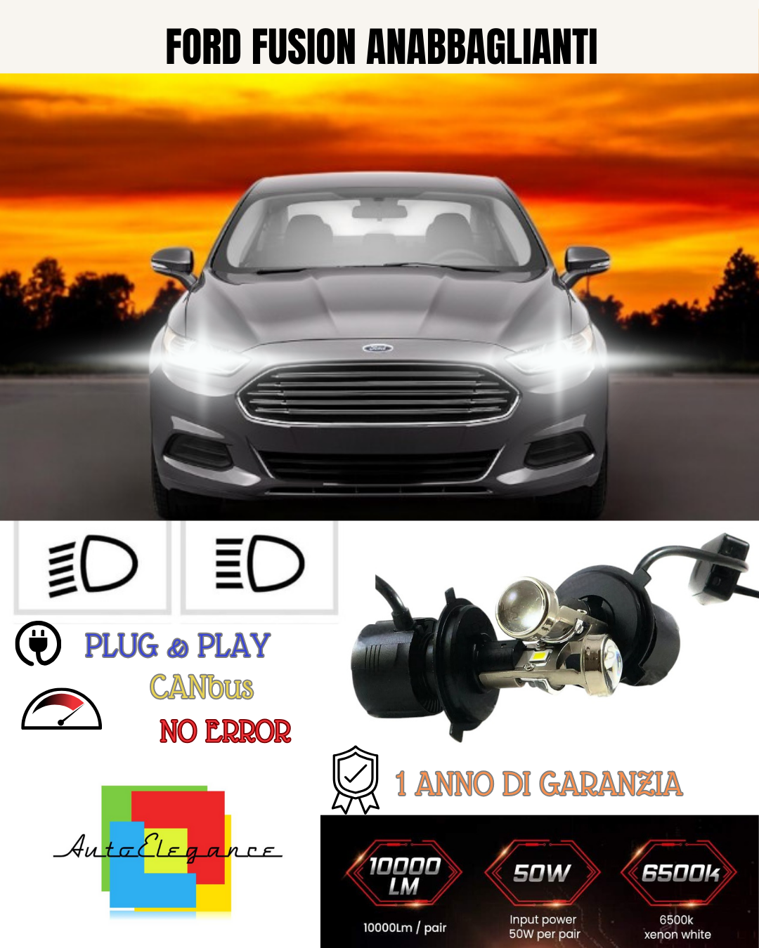 💕 KIT BI-LED H4 PER FORD FUSION 18000 LUMEN 6000K 💕