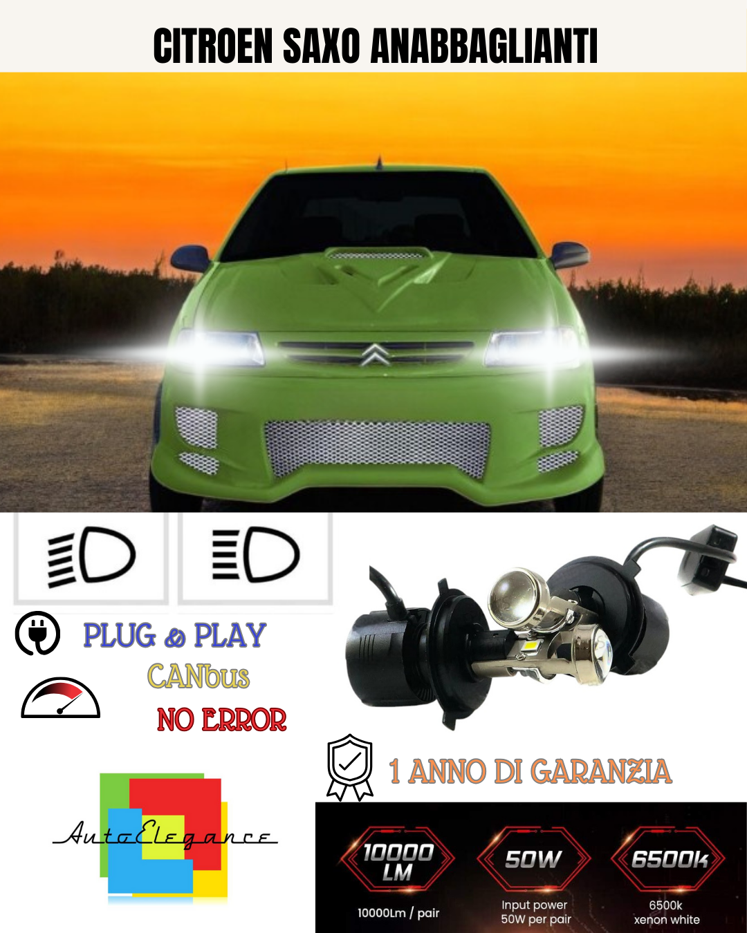 💕 KIT BI-LED H4 PER CITROEN SAXO 18000 LUMEN 6000K 💕