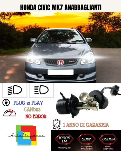 💕 KIT BI-LED H4 PER HONDA CIVIC MK7 18000 LUMEN 6000K 💕