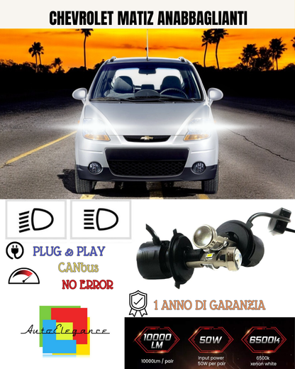 💕 KIT BI-LED H4 PER CHEVROLET MATIZ 18000 LUMEN 6000K 💕