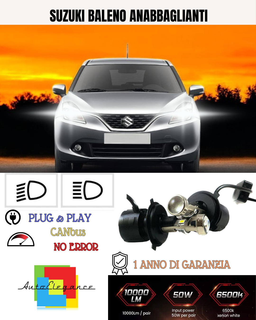 💕 KIT BI-LED H4 PER SUZUKI BALENO 18000 LUMEN 6000K 💕