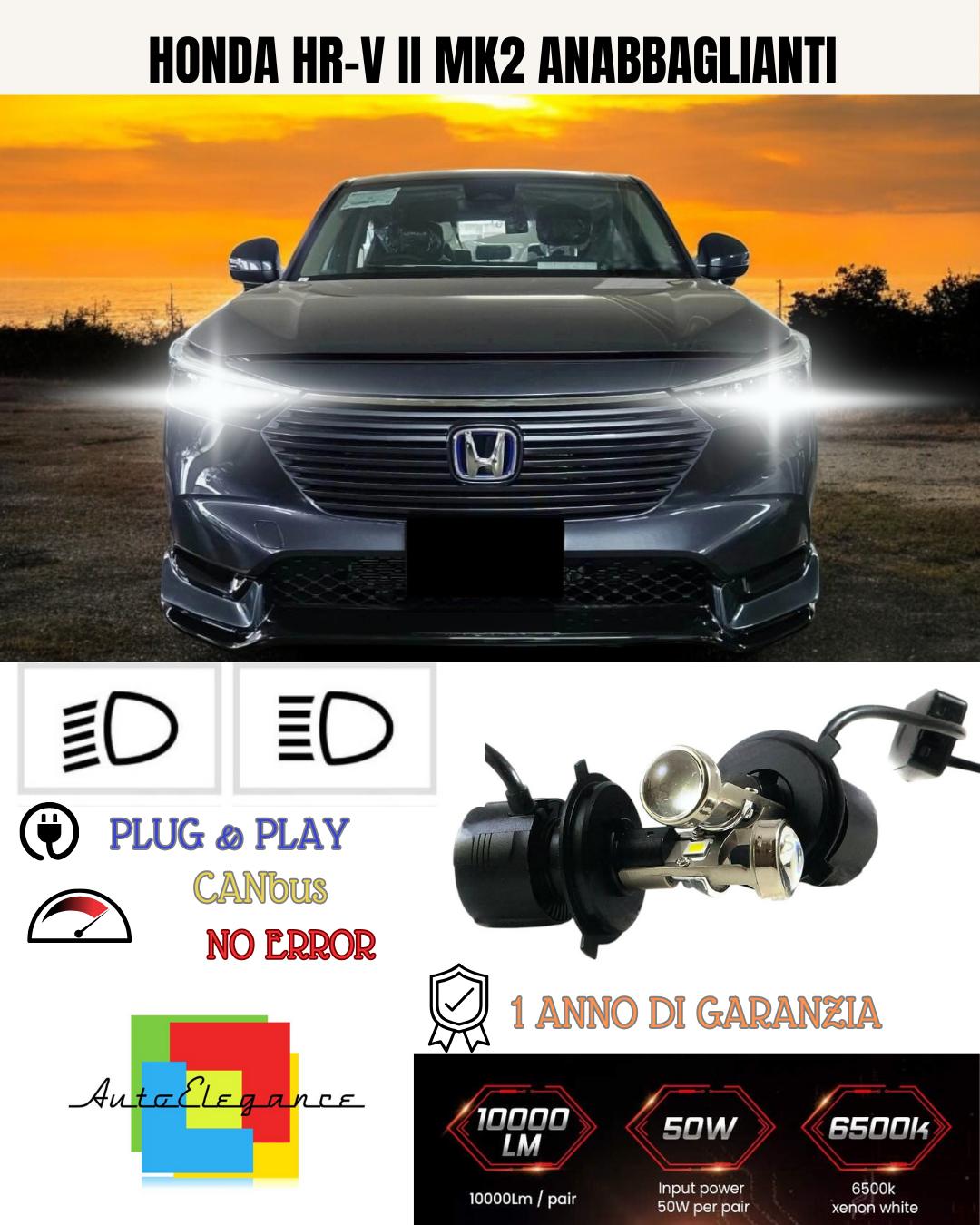 💕 KIT BI-LED H4 PER HONDA HR-V II MK2 18000 LUMEN 6000K 💕