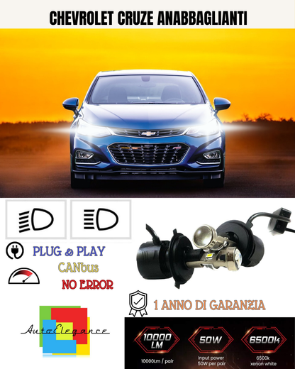 💕 KIT BI-LED H4 PER CHEVROLET CRUZE 18000 LUMEN 6000K 💕
