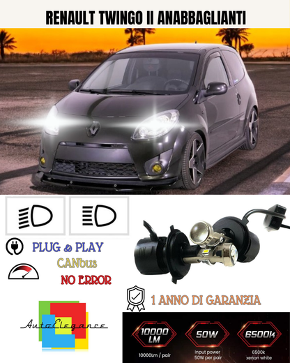 💕 KIT BI-LED H4 PER RENAULT TWINGO II 18000 LUMEN 6000K 💕