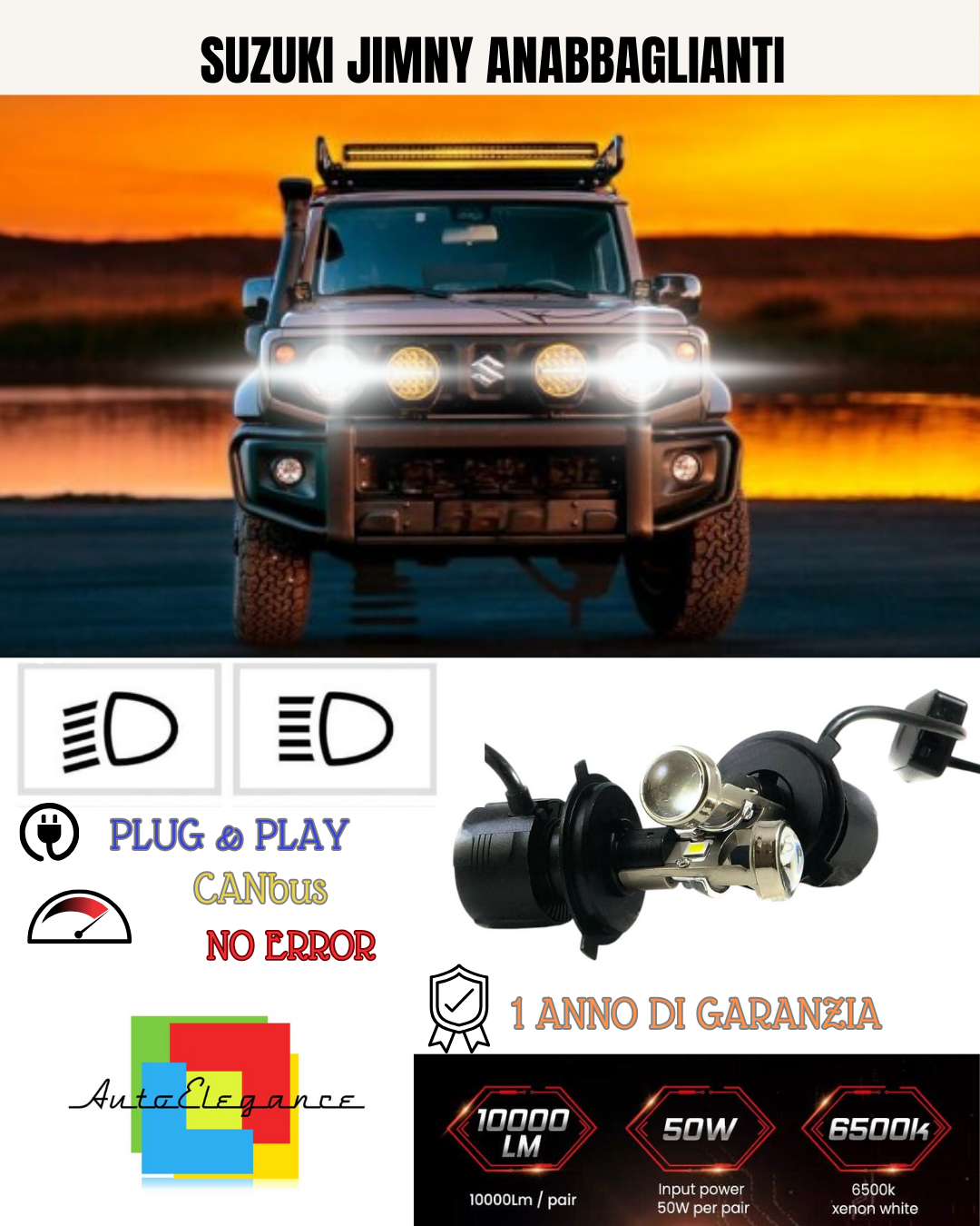 💕 KIT BI-LED H4 PER SUZUKI JIMNY 18000 LUMEN 6000K 💕