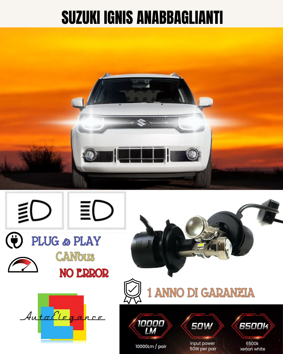 💕 KIT BI-LED H4 PER SUZUKI IGNIS 18000 LUMEN 6000K 💕