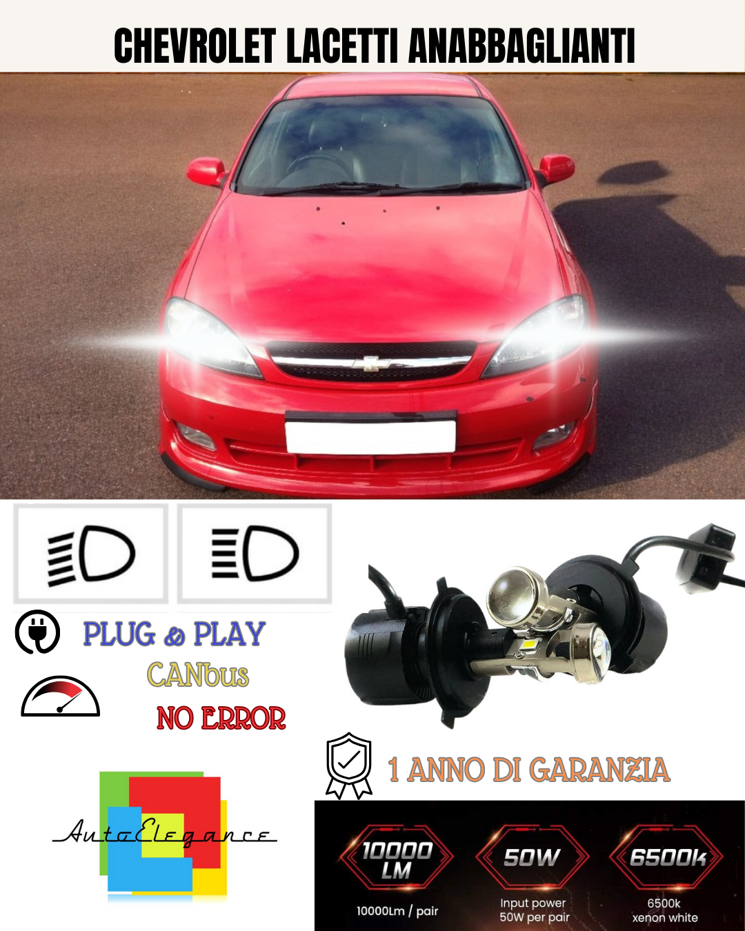 💕 KIT BI-LED H4 PER CHEVROLET LACETTI 18000 LUMEN 6000K 💕