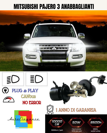 💕 KIT BI-LED H4 PER MITSUBISHI PAJERO 3 18000 LUMEN 6000K 💕