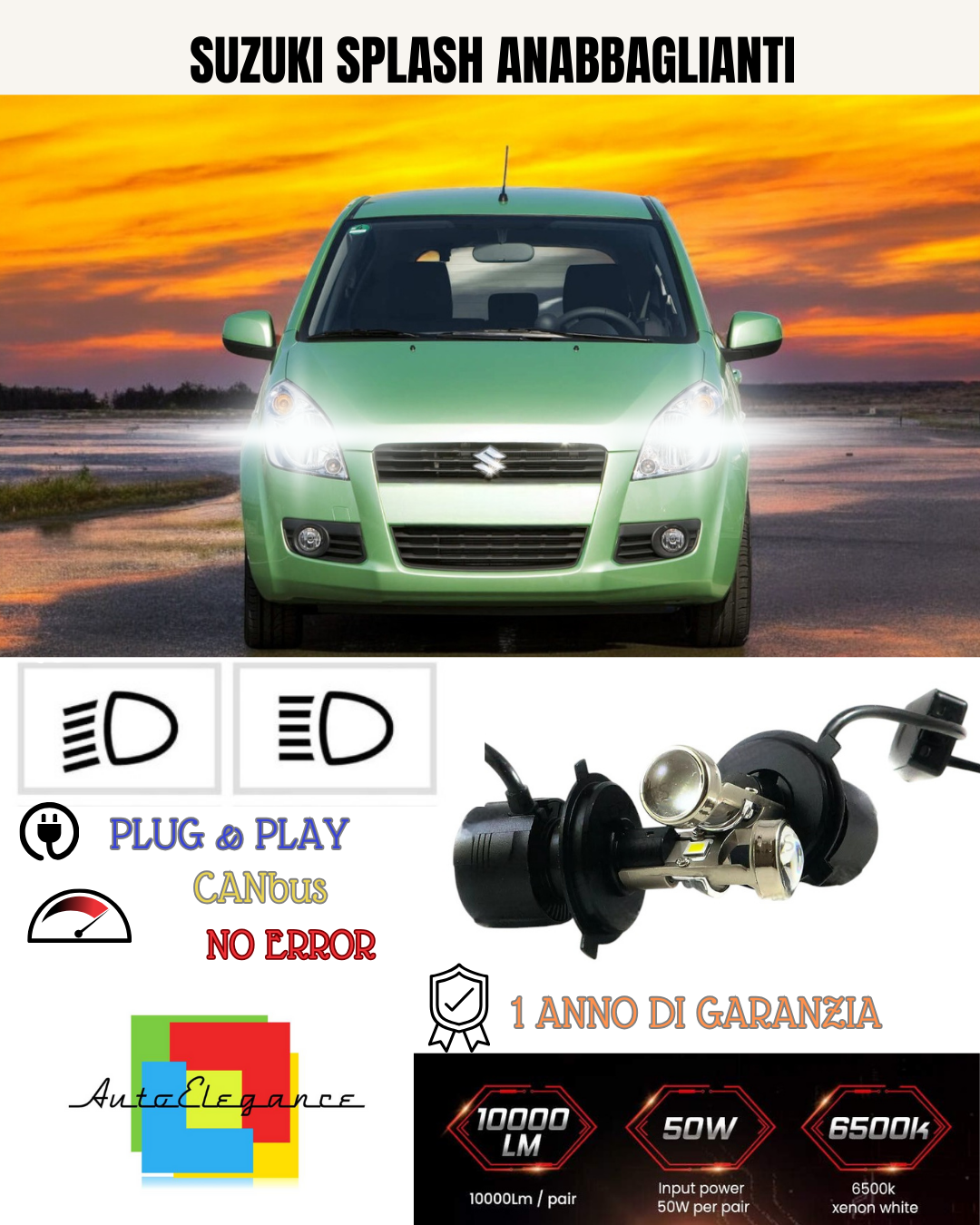 💕 KIT BI-LED H4 PER SUZUKI SPLASH 18000 LUMEN 6000K 💕