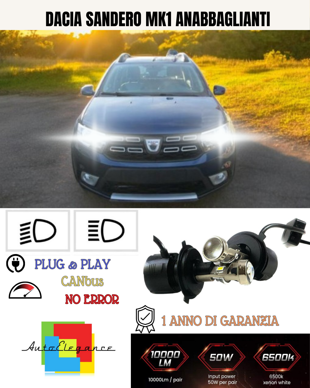💕 KIT BI-LED H4 PER DACIA SANDERO MK1 18000 LUMEN 6000K 💕