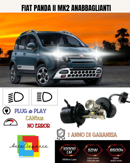 💕 KIT BI-LED H4 PER FIAT PANDA II MK2 18000 LUMEN 6000K 💕