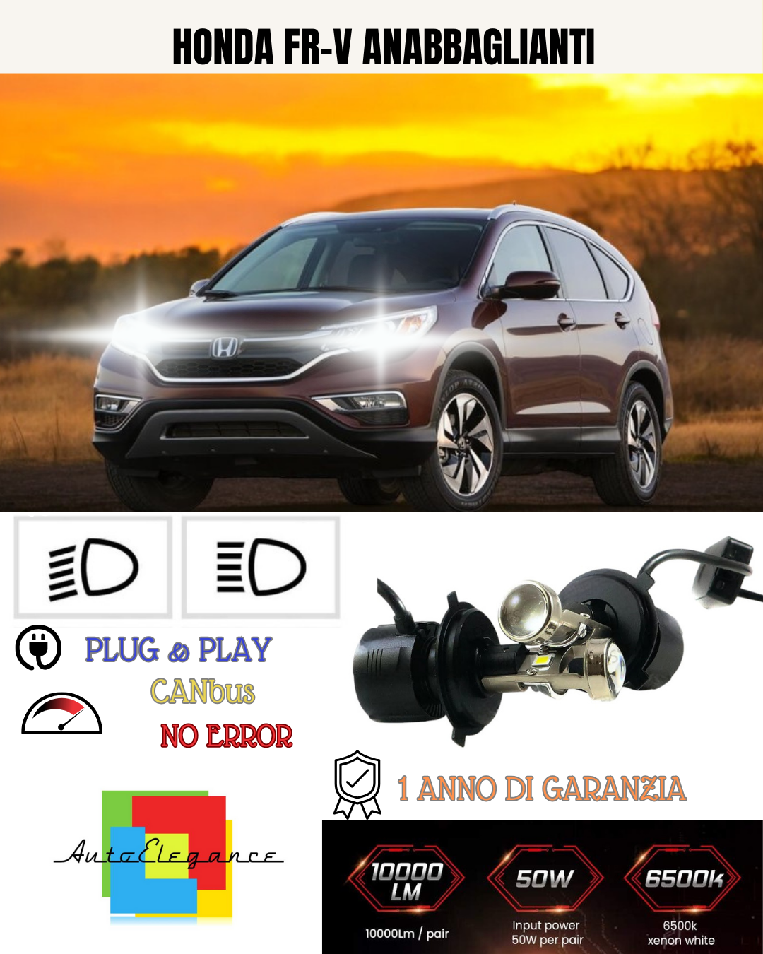 💕 KIT BI-LED H4 PER HONDA FR-V 18000 LUMEN 6000K 💕