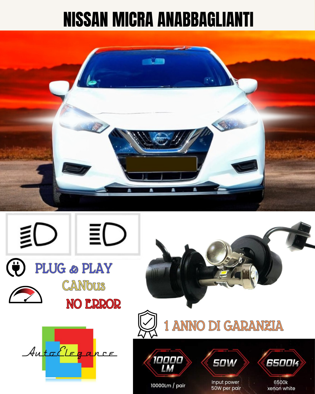 💕 KIT BI-LED H4 PER NISSAN MICRA 18000 LUMEN 6000K 💕