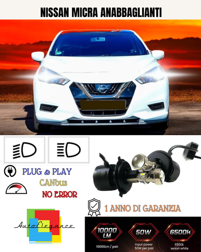 💕 KIT BI-LED H4 PER NISSAN MICRA 18000 LUMEN 6000K 💕