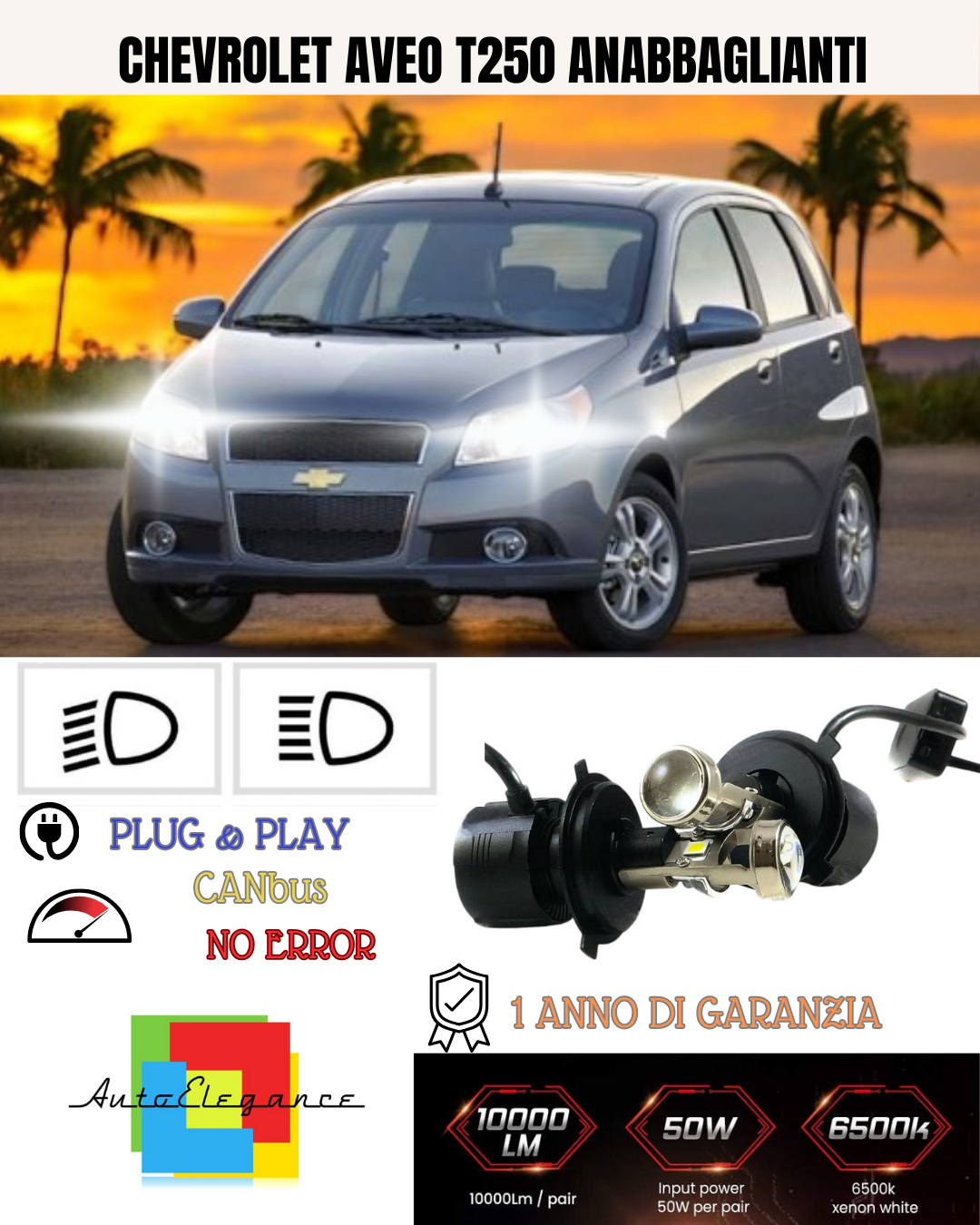 💕 KIT BI-LED H4 PER CHEVROLET AVEO T250 18000 LUMEN 6000K 💕