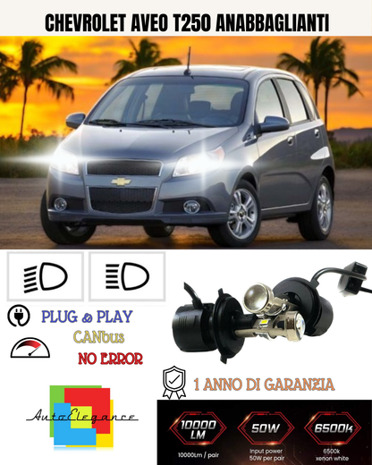 💕 KIT BI-LED H4 PER CHEVROLET AVEO T250 18000 LUMEN 6000K 💕