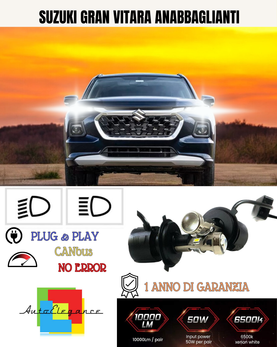 💕 KIT BI-LED H4 PER SUZUKI GRAN VITARA 18000 LUMEN 6000K 💕
