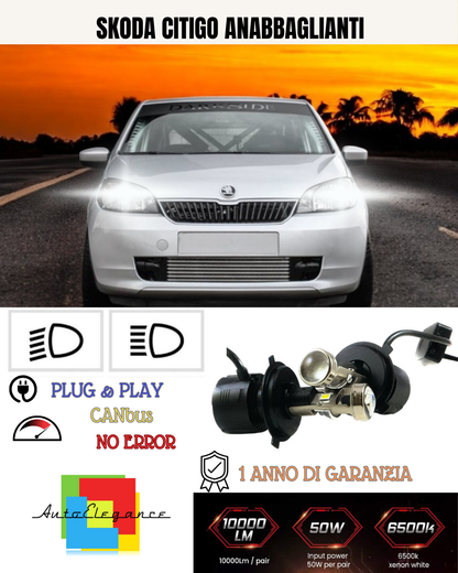 💕 KIT BI-LED H4 PER SKODA CITIGO 18000 LUMEN 6000K 💕