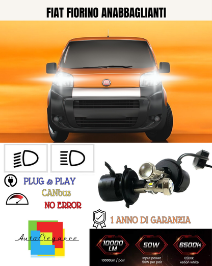💕 KIT BI-LED H4 PER FIAT FIORINO 18000 LUMEN 6000K 💕