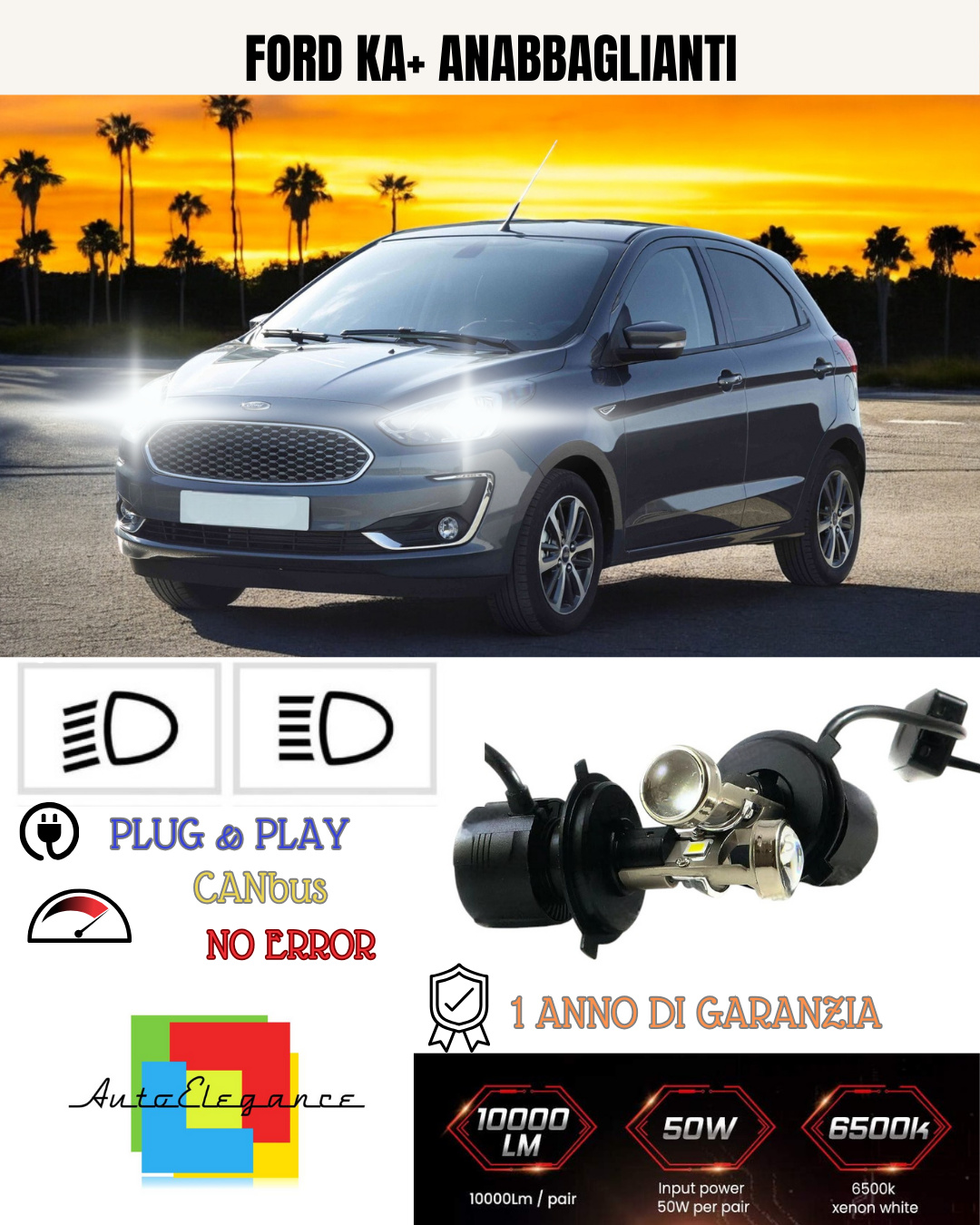 💕 KIT BI-LED H4 PER FORD KA+ 18000 LUMEN 6000K 💕