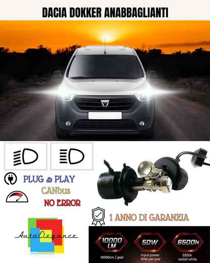 💕 KIT BI-LED H4 PER DACIA DOKKER 18000 LUMEN 6000K 💕