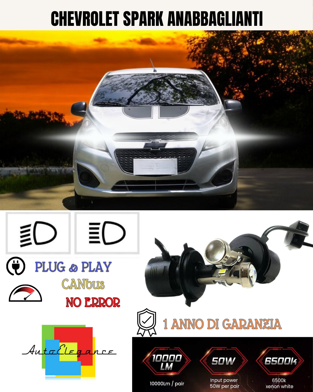 💕 KIT BI-LED H4 PER CHEVROLET SPARK 18000 LUMEN 6000K 💕