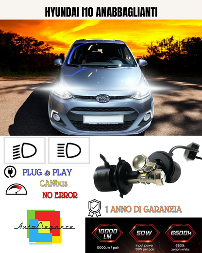 💕 KIT BI-LED H4 PER HYUNDAI I10 18000 LUMEN 6000K 💕