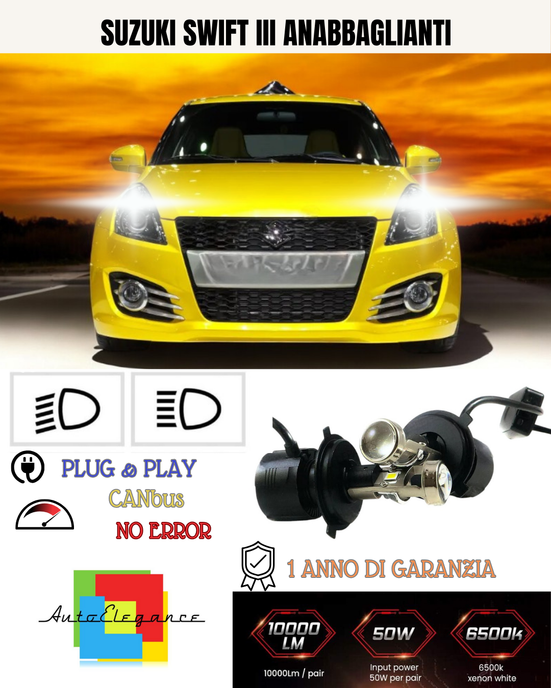 💕 KIT BI-LED H4 PER SUZUKI SWIFT III 18000 LUMEN 6000K 💕