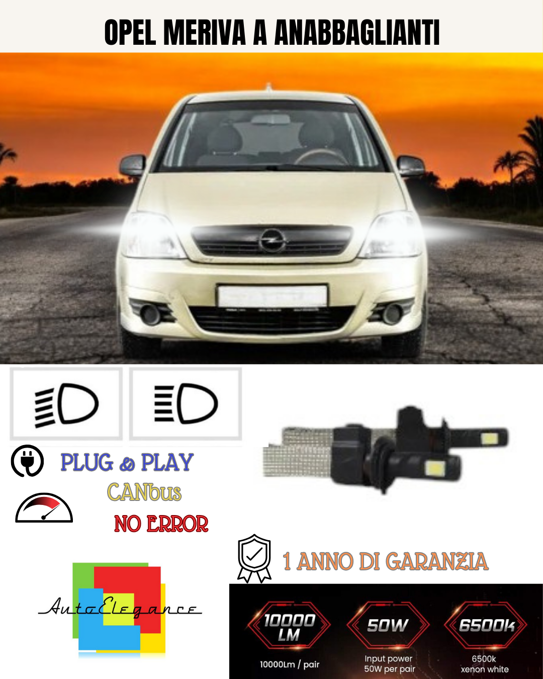 💕 KIT LED H7 PER OPEL MERIVA A 6000K BIANCO ANABBAGLIANTI 💕