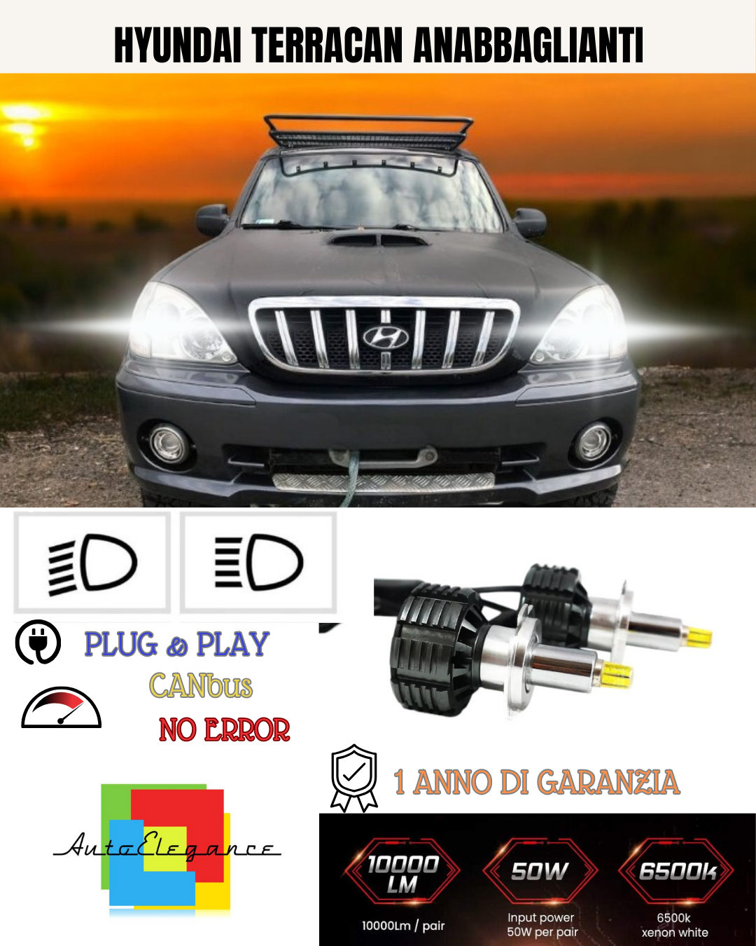 💕 KIT LED H7 PER HYUNDAI TERRACAN 6000K BIANCO ANABBAGLIANTI 💕