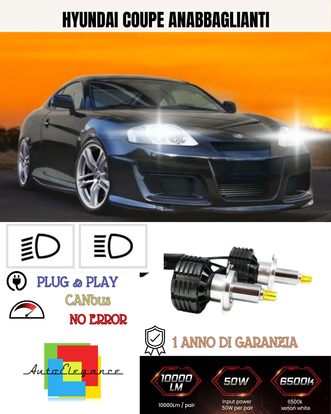 💕 KIT LED H7 PER HYUNDAI COUPE 6000K BIANCO ANABBAGLIANTI 💕