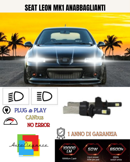 💕 KIT LED H7 PER SEAT LEON MK1 6000K BIANCO ANABBAGLIANTI 💕